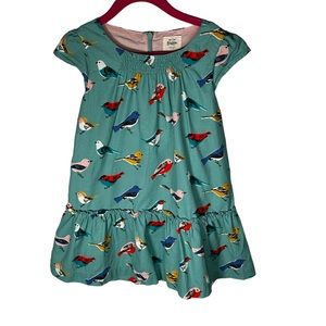Mini Boden Blue Bird Print Corduroy Ruffle Dress 3-4y